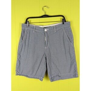 Tommy Hilfiger Men's 34 Seersucker Chino Shorts Blue Check 9.5" Inseam EUC